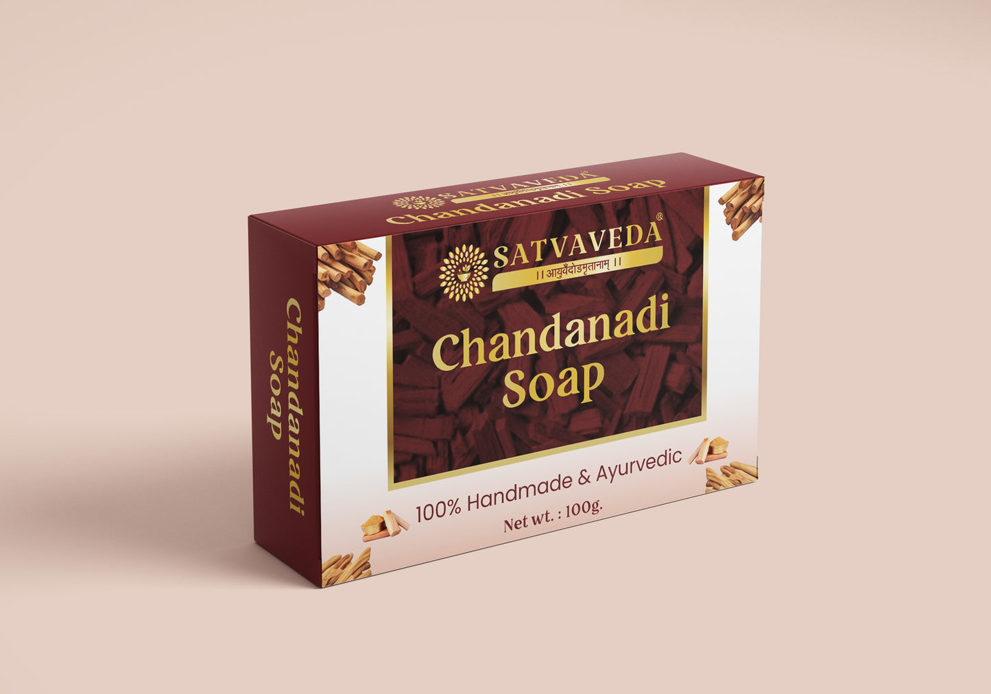 Satvaveda Chandanadi Soap – Sandalwood Soap for Glowing Skin – Handmade, Paraben & SLS Free – 100g