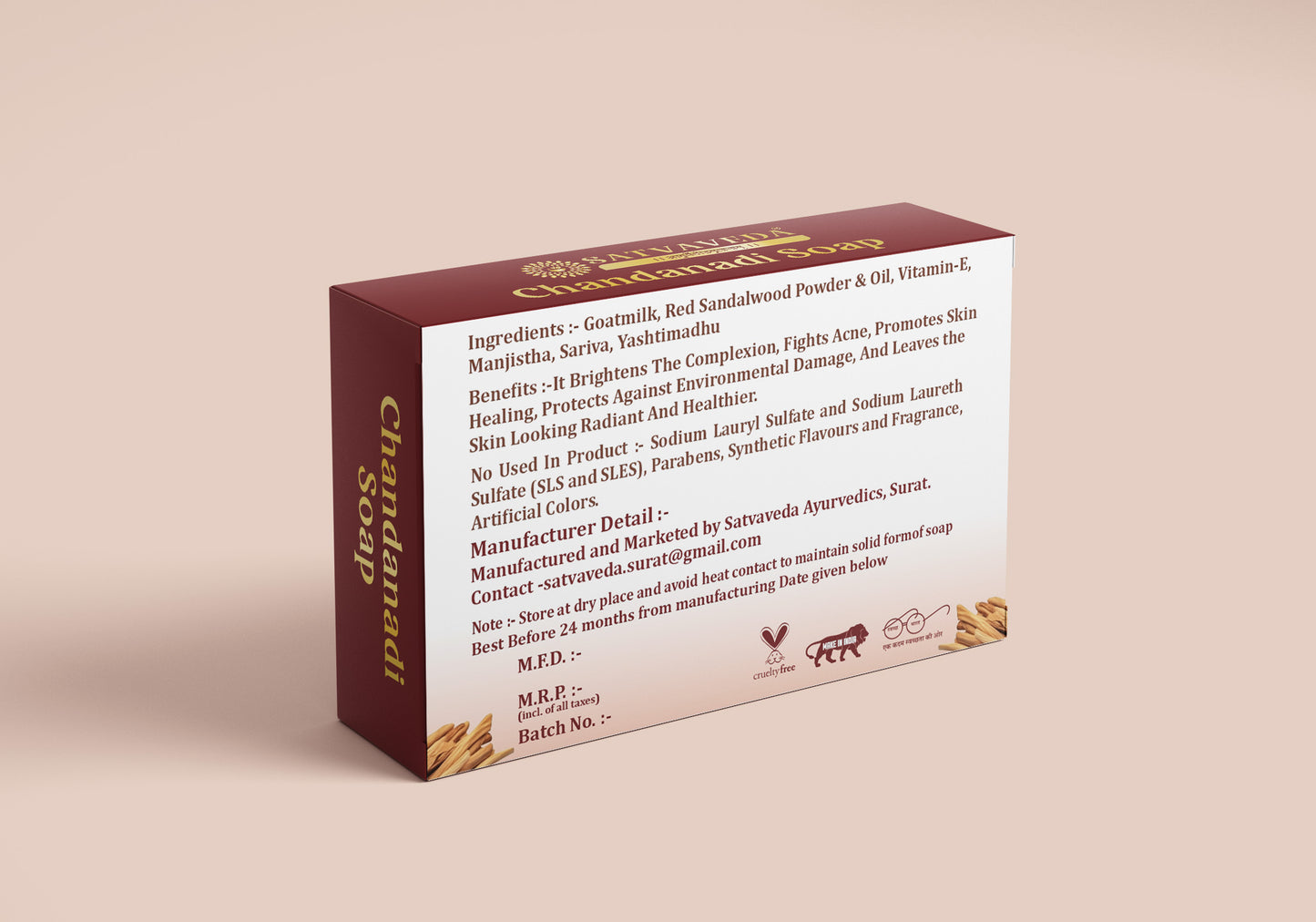 Satvaveda Chandanadi Soap – Sandalwood Soap for Glowing Skin – Handmade, Paraben & SLS Free – 100g