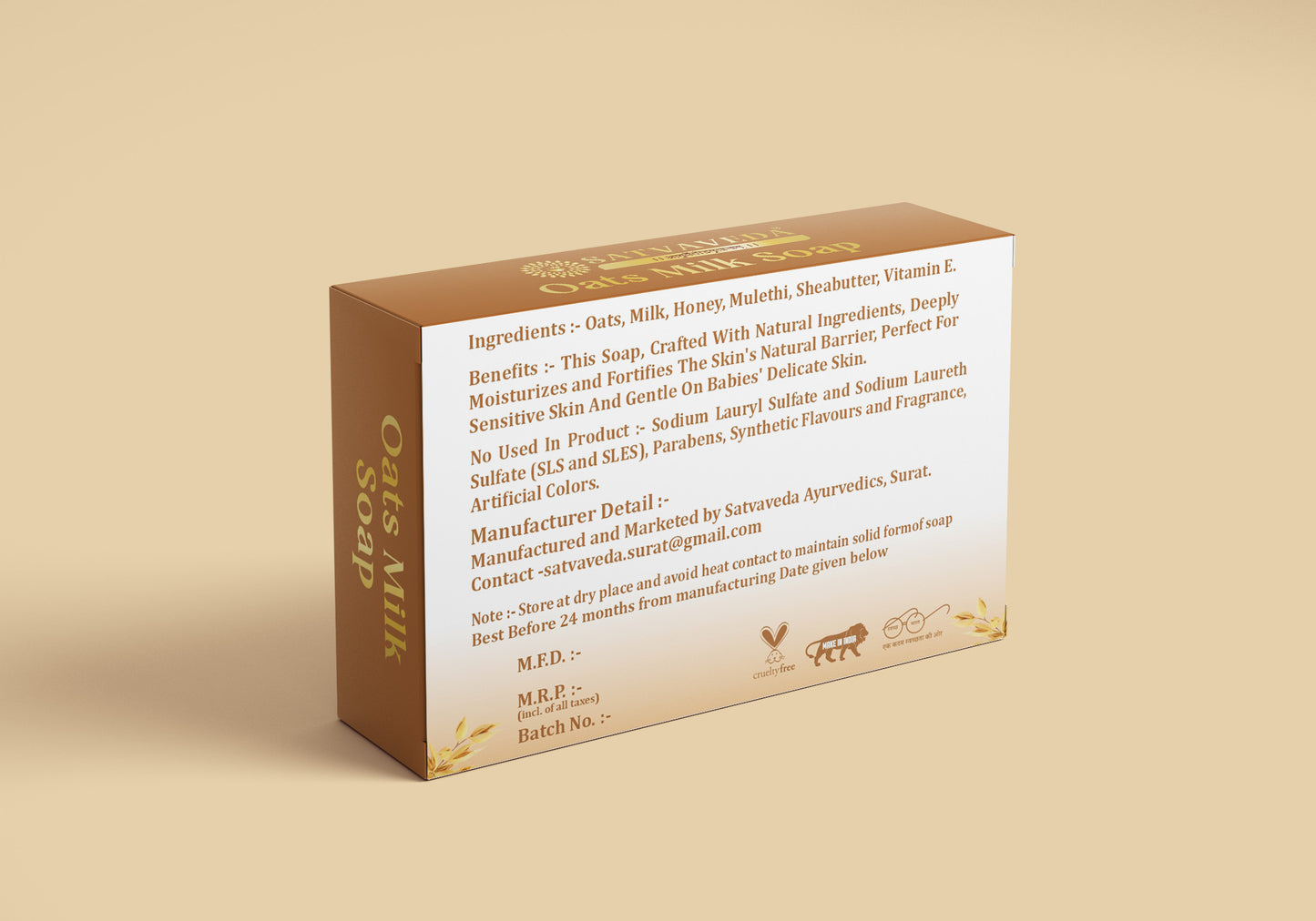 Satvaveda Oat Milk Soap – Gentle for All Ages, Handmade & Paraben-Free – 100g