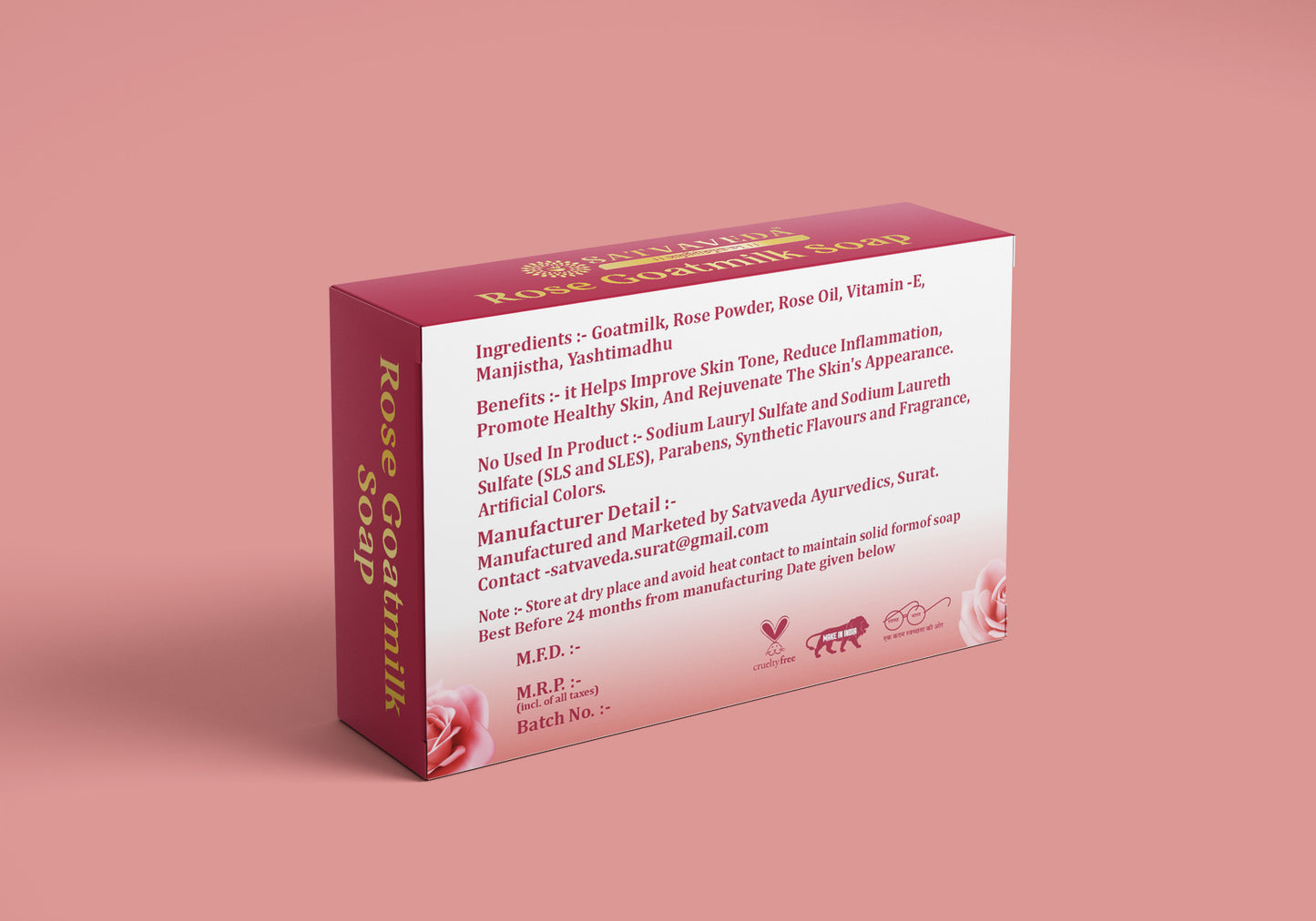 Satvaveda Rose Goatmilk Soap – Glowing Skin Formula, Handmade & Paraben-Free – 100g