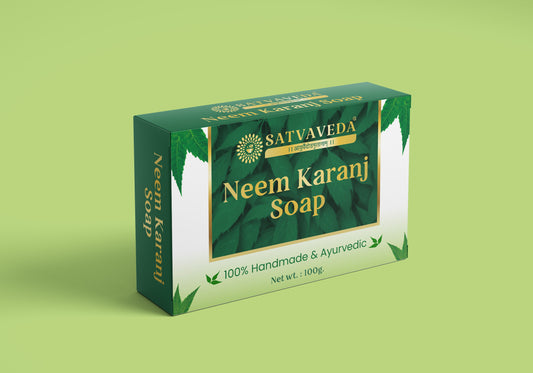 Satvaveda Neem & Karanj Soap – Ayurvedic Relief for Itchy Skin – Handmade, Paraben & SLS Free – 100g